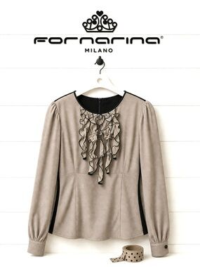 FORNARINA Champagne & Black Romantic Ruffle Blouse Size L